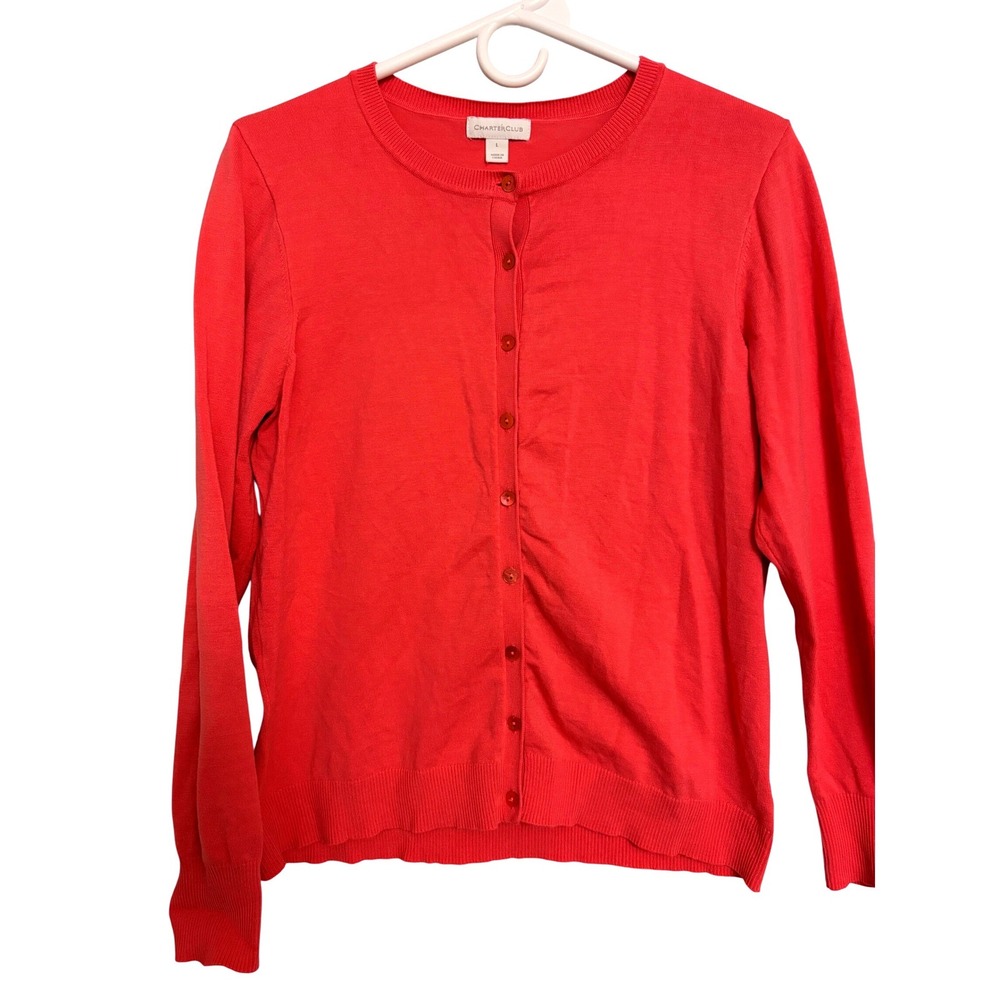 Charter Club Coral Pink Silk Blend Button‎ Front Cardigan Fitted Sweater Large